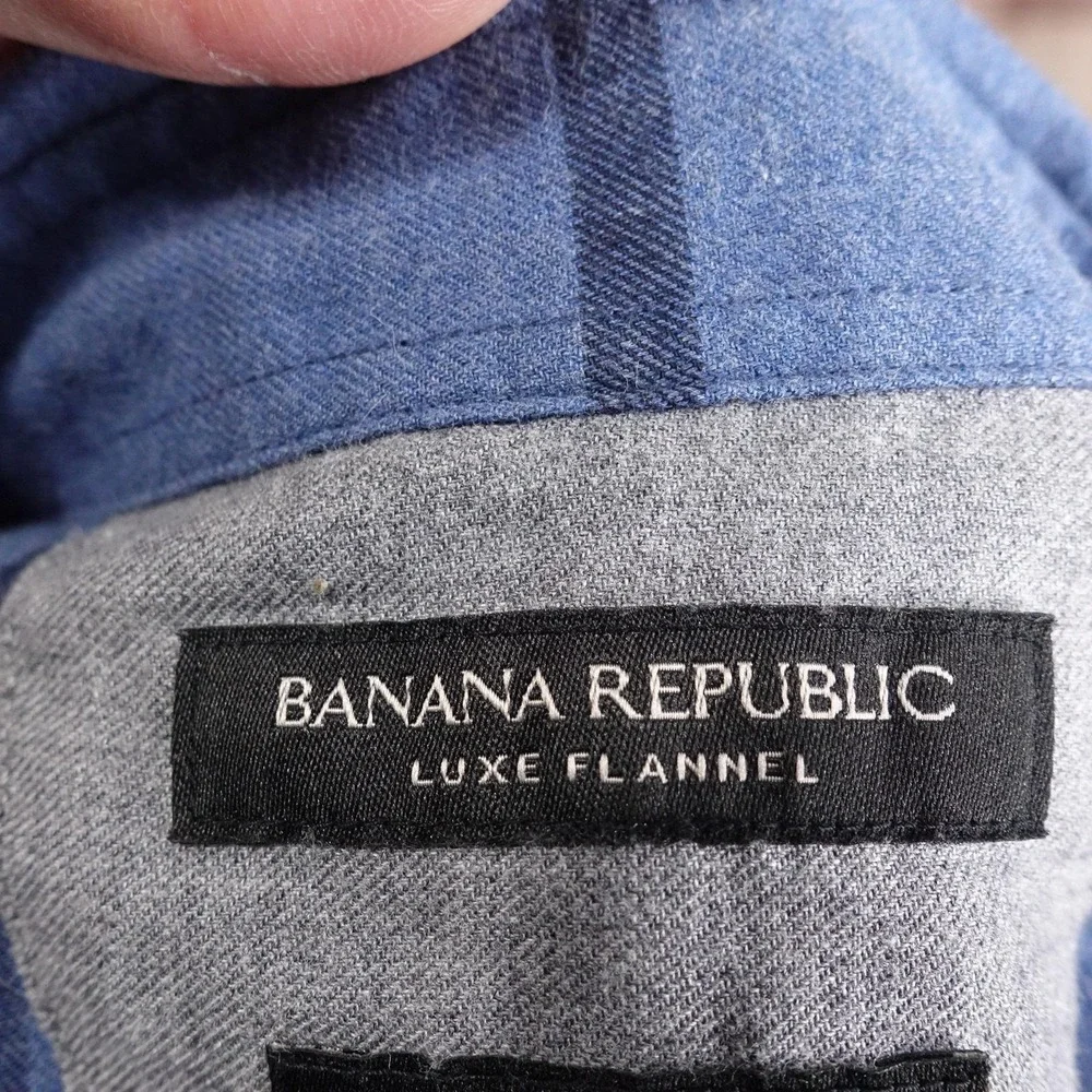 Banana‎ Republic Camden Fit Luxe Flannel Shirt Mens L Blue Plaid Button-Up